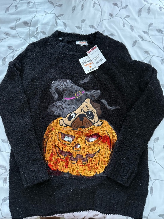 Poof! Sweaters - Poof! Black Halloween Sparkle Sweater with Tag